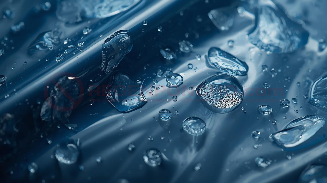 Wasserabweisendes Material eines Regenponchos mit Regentropfen