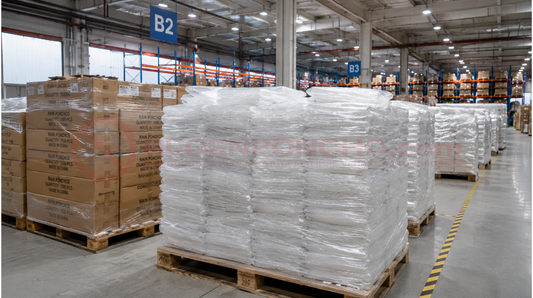 Großlager mit transparenten Regenponchos für den Großhandel und professionelle Eventlogistik.