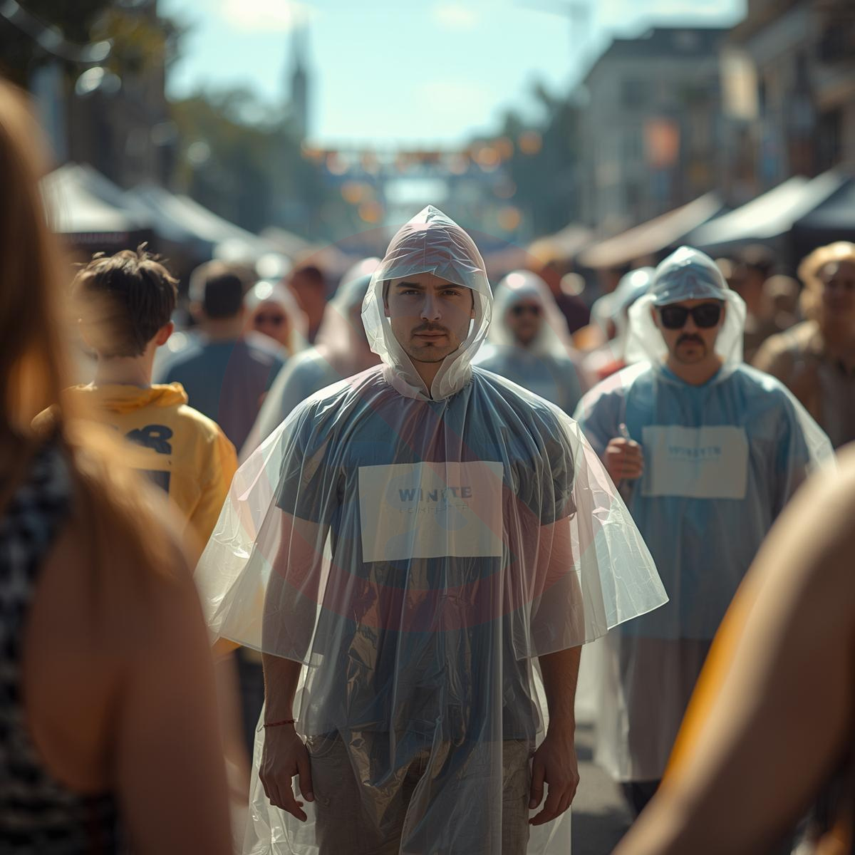 Transparenter Einweg Regenponcho bei einem Outdoor-Event – zuverlässiger Regenschutz für Festivals und Veranstaltungen in Deutschland